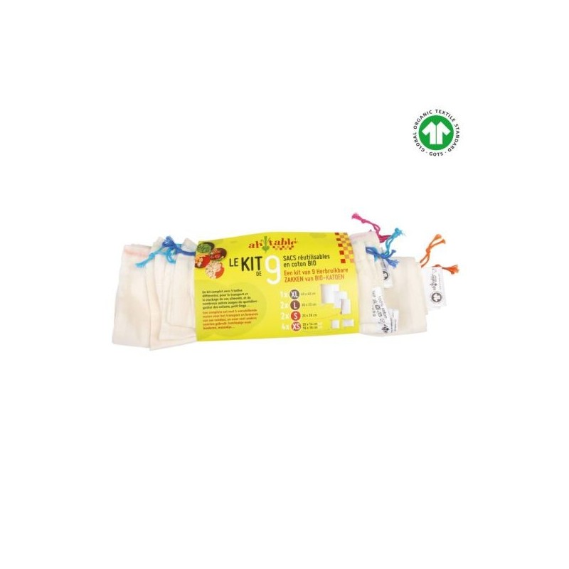 Sacs à vrac coton  Assortiment Lot de 9