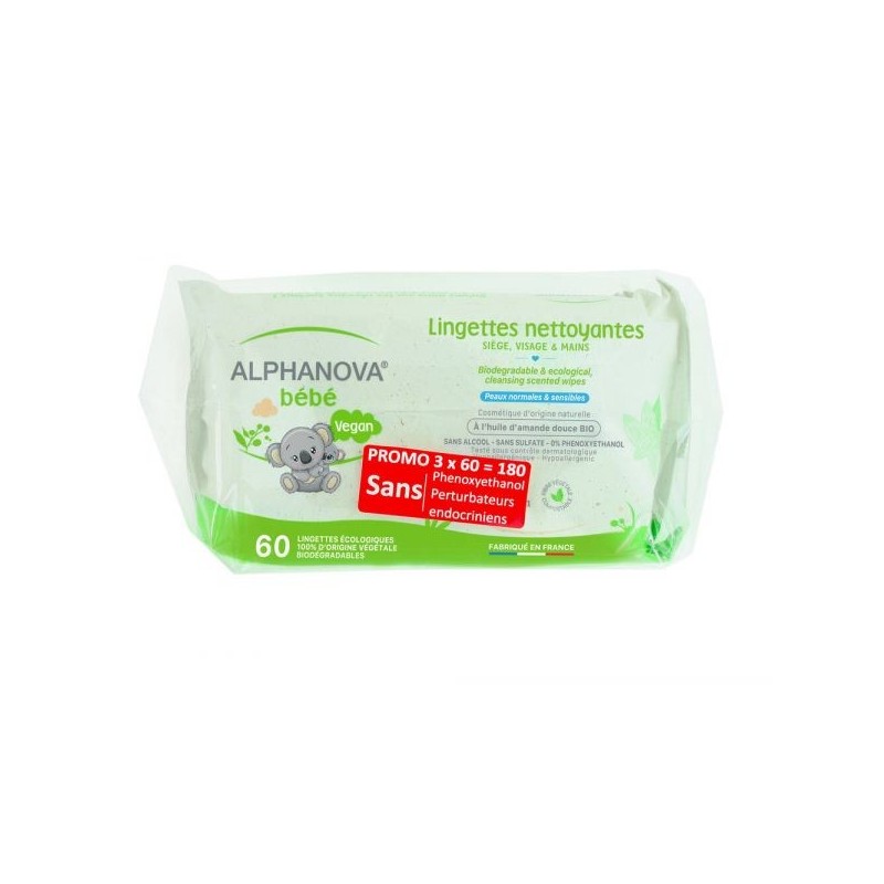 Lot 3 packs lingettes épaisses à l'huile d'amande douce dégradables