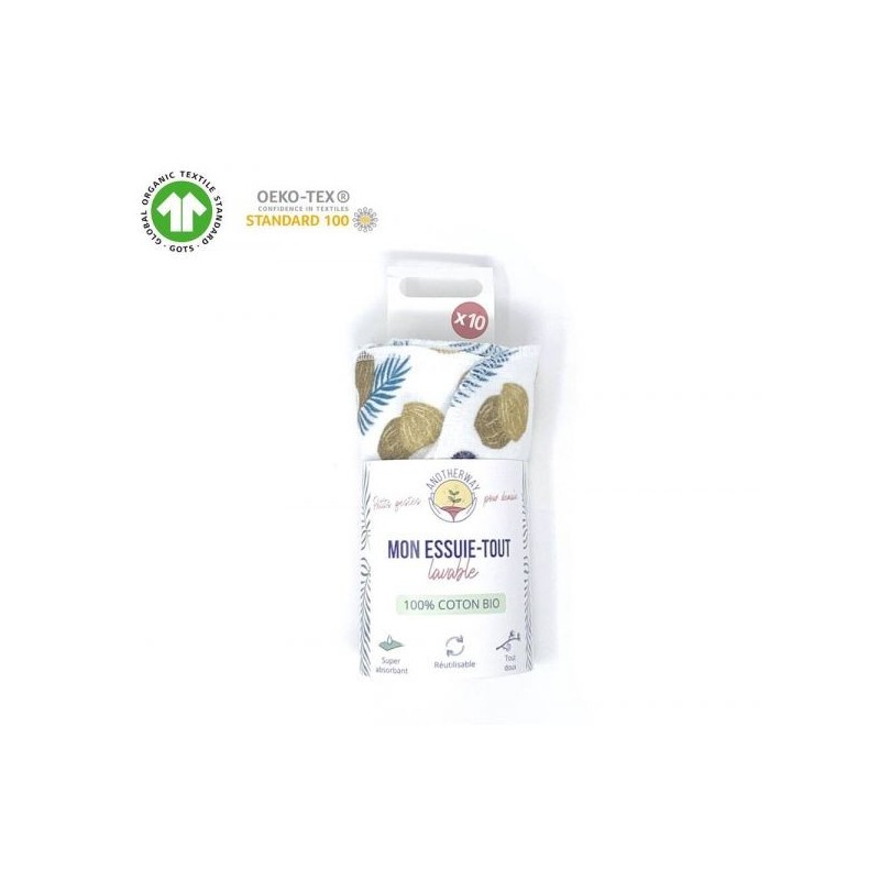 Essuie-tout lavables 24 x 24 cm Coton 100% Lot de 10