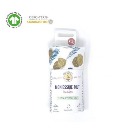 Essuie-tout lavables 24 x 24 cm Coton 100% Lot de 10