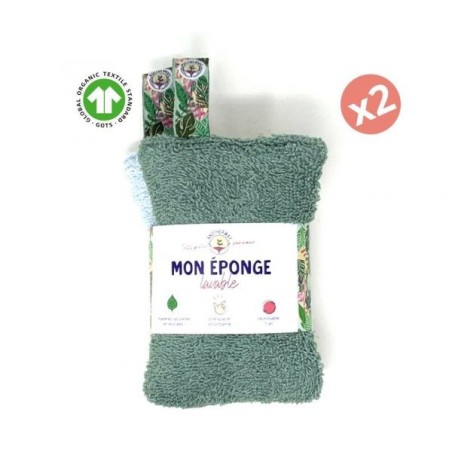 Eponges lavables écologiques Lot de 2 (Vert et bleu)