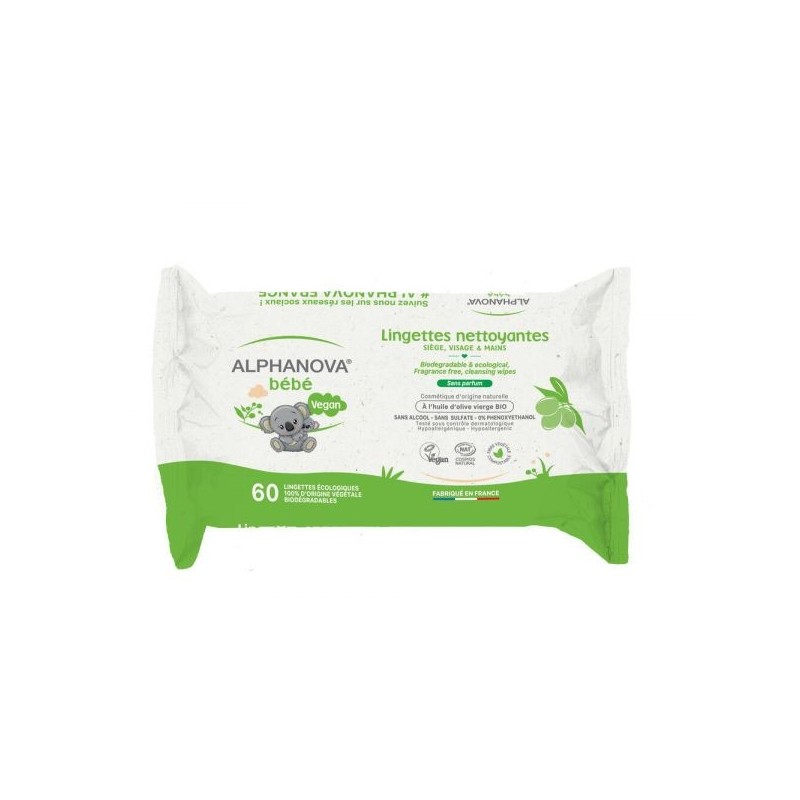 Lingettes dégradables à l'huile d'olive vierge 60 lingettes