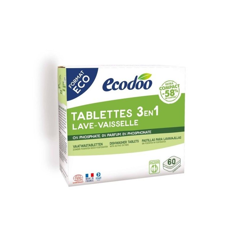 Tablettes lave-vaisselle 3en1 format XL Ecocert 60 tablettes