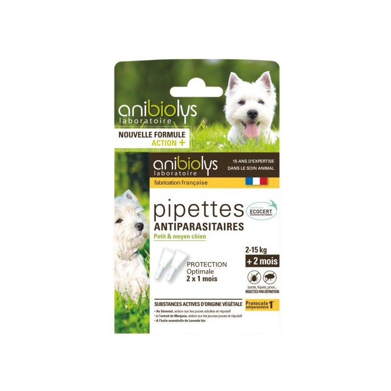 Pipettes antiparasitaires petit et moyen chien Ecocert