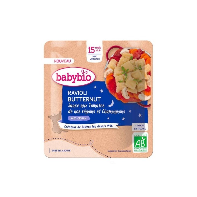 Menu Ravioli Butternut sauce Tomate Champignons