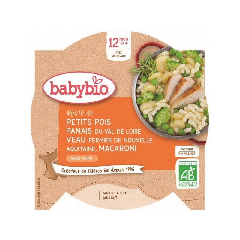 Menu Petits pois Panais veau fermier Macaroni au thym