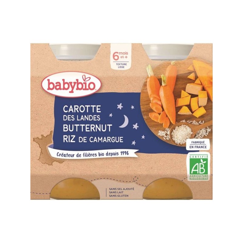 Bonne Nuit Carotte Butternut Riz Lot de 2 pots de 200 g