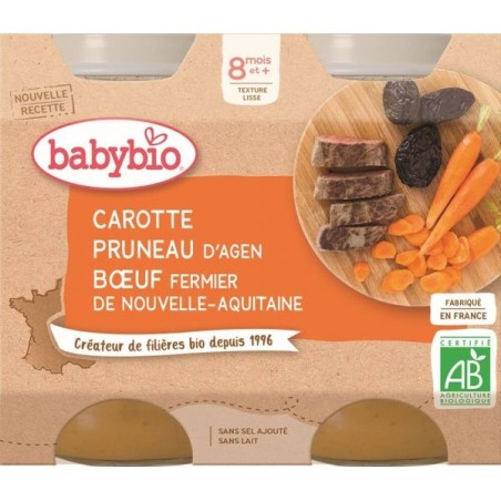 Menu Carotte Pruneau & Boeuf fermier Lot de 2 pots de 200 g