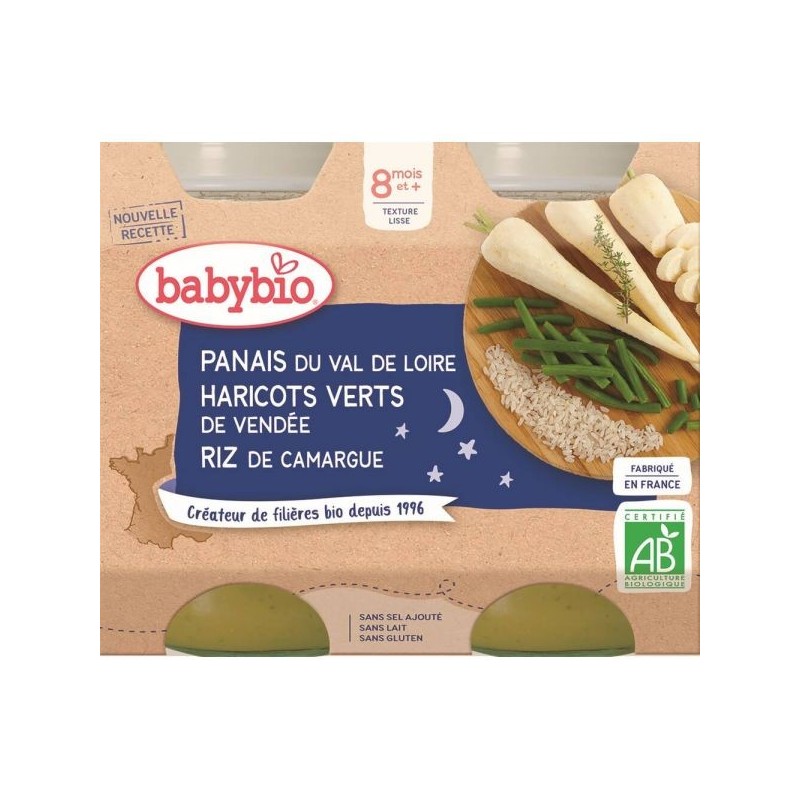 Bonne Nuit Panais Haricots verts Riz Lot de 2 pots de 200 g