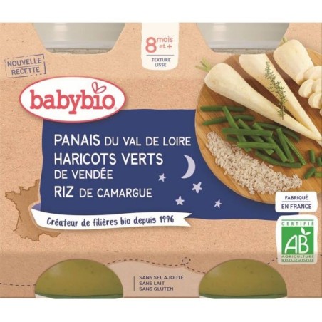 Bonne Nuit Panais Haricots verts Riz Lot de 2 pots de 200 g