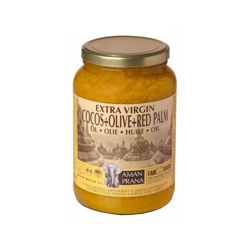 Huile extra vierge coco + olive + palme rouge Pot 325 ml