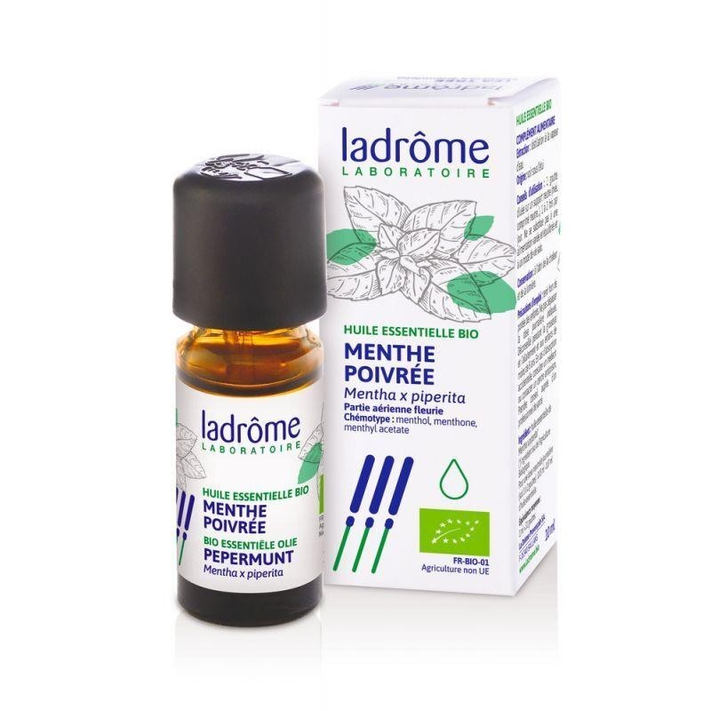 Flacon de Menthe poivrée bio Ladrôme 75 ml pour améliorer la digestion et soulager le mal des transports.