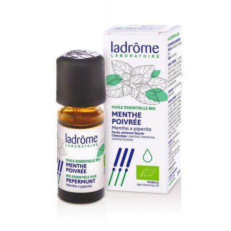Flacon de Menthe poivrée bio Ladrôme 75 ml pour améliorer la digestion et soulager le mal des transports.