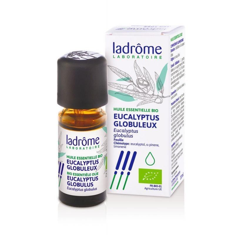 Flacon d'huile essentielle d'Eucalyptus Globuleux Bio pour le bien-être respiratoire et la cicatrisation cutanée.