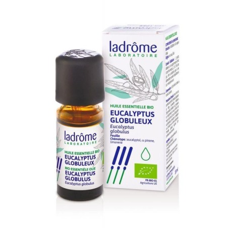 Flacon d'huile essentielle d'Eucalyptus Globuleux Bio pour le bien-être respiratoire et la cicatrisation cutanée.