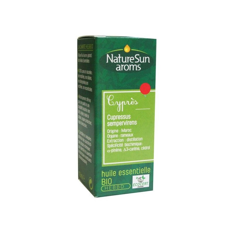 Huile essentielle de cyprès Bio NatureSun - produit naturel stimulant la circulation sanguine