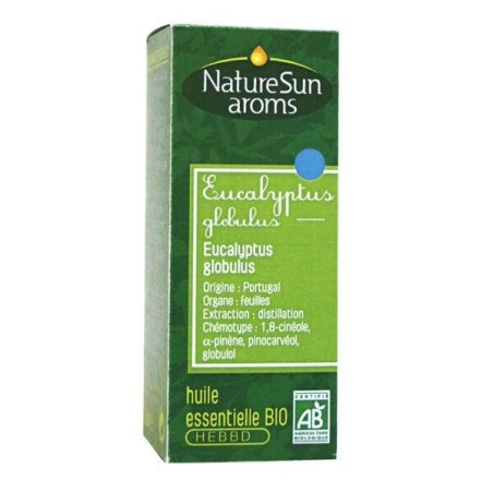 Huile essentielle d'Eucalyptus globulus bio de NatureSun'Arôms pour la santé respiratoire.