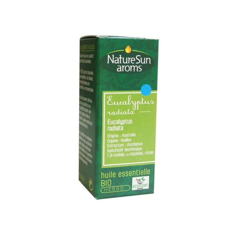 Huile essentielle Eucalyptus Radiata bio de NatureSun Aroms pour une protection optimale des voies respiratoires.