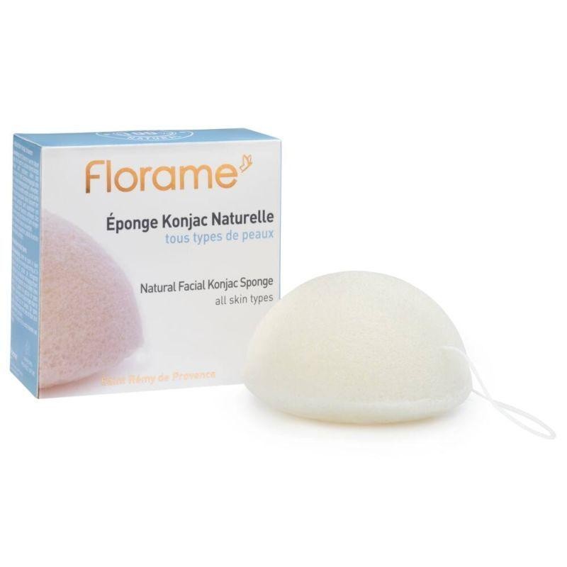 Eponge konjac naturelle Florame pour un nettoyage doux et efficace du visage.