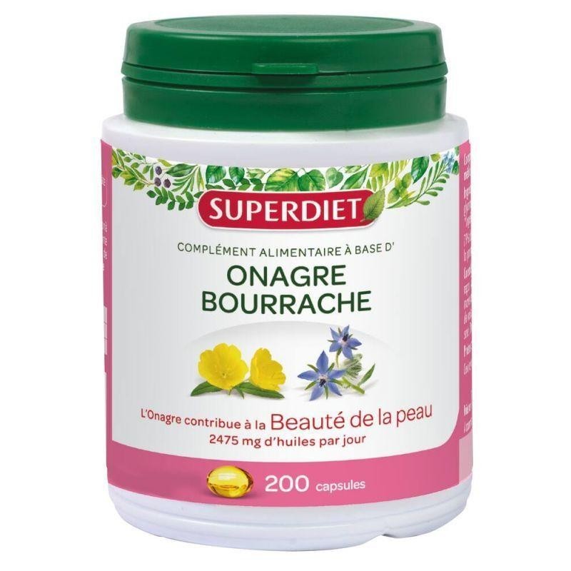 Huiles d'Onagre et Bourrache Superdiet pour la santé de la peau.