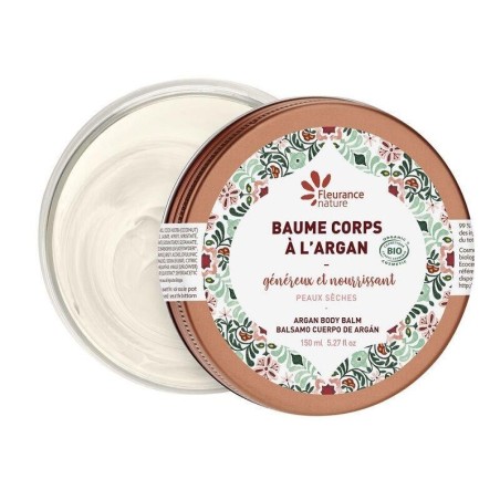 Baume corps nourrissant Argan bio 40 ml pour une hydratation intense et durable des peaux sèches.