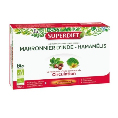 Gélules de Marronnier d'Inde et Hamamélis bio pour un confort circulatoire optimal.