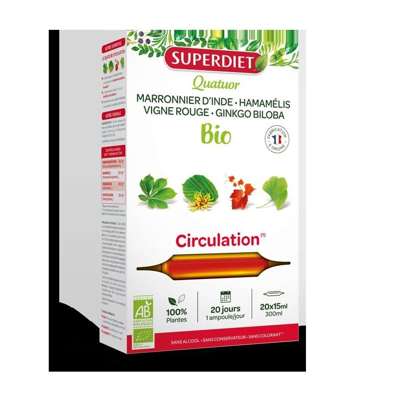 Quatuor bio Circulation Super Diet pour améliorer la circulation sanguine et le bien-être des jambes.
