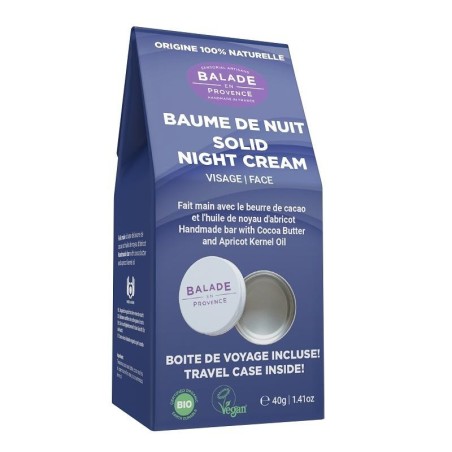 Coffret Baume de nuit solide bio 50 ml - soin hydratant naturel pour peau sèche et sensible