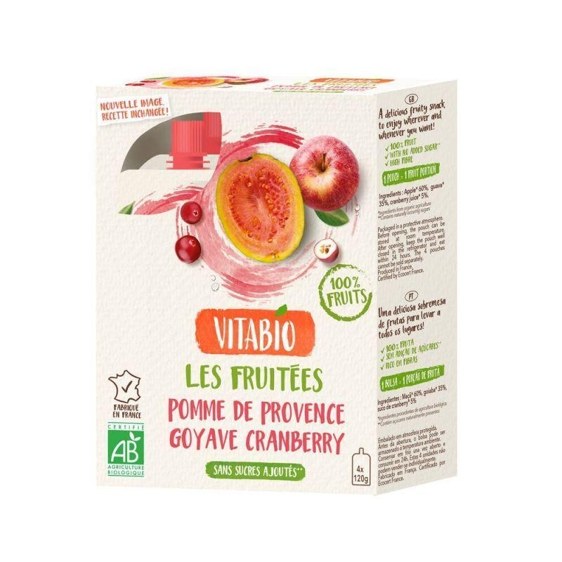 Gourde de compote bio Pomme Goyave Cranberry sans sucres ajoutés pour goûter ou sport