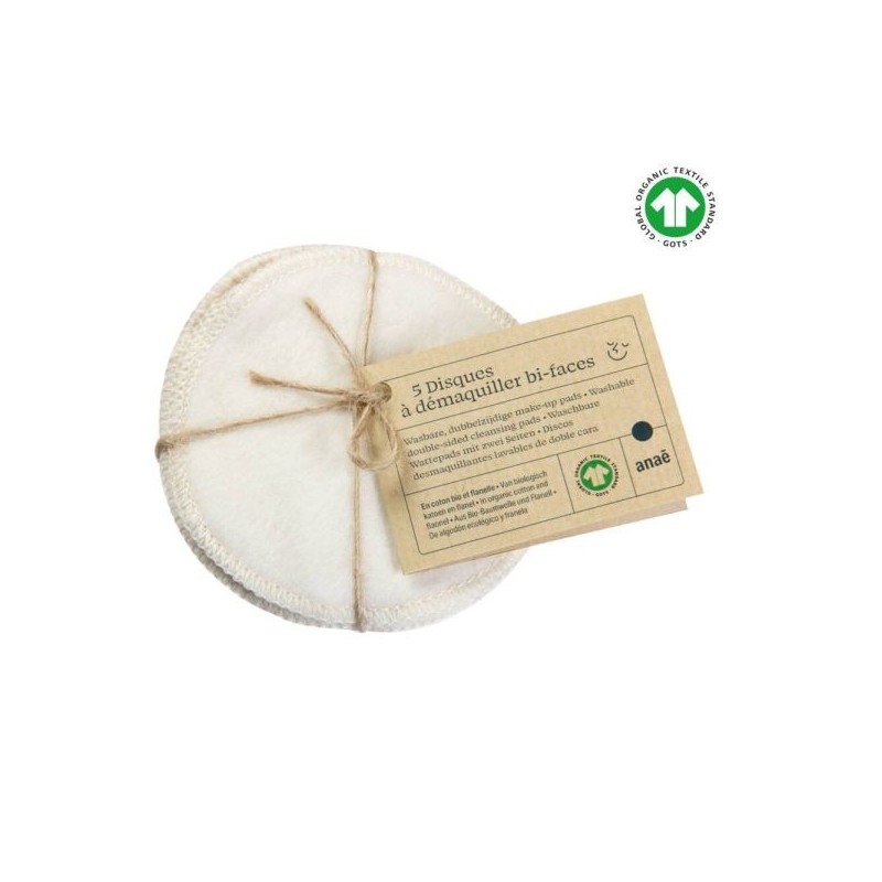 Cotons démaquillants lavables bi-faces 9 cm en coton