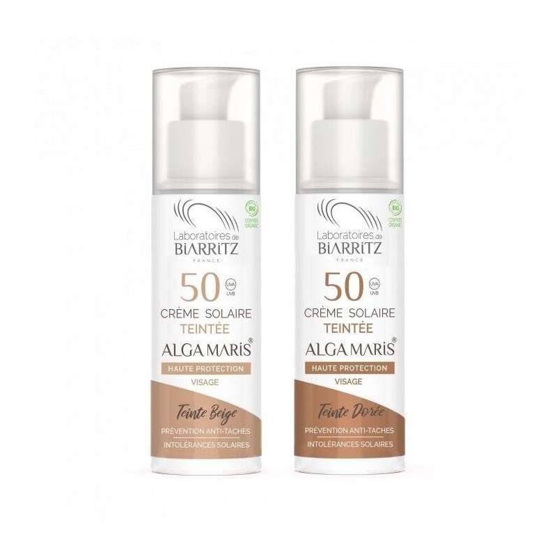Crème solaire visage teintée SPF50 bio