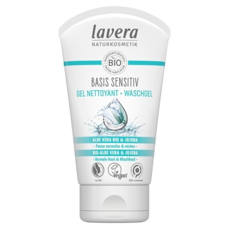 Gel nettoyant bio Lavera Basis Sensitiv Aloe vera et Jojoba pour nettoyage doux et hydratation des peaux normales à mixtes