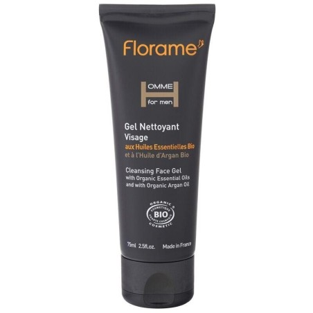 Gel nettoyant visage bio Homme de Florame avec huile essentielle de Cèdre et argan