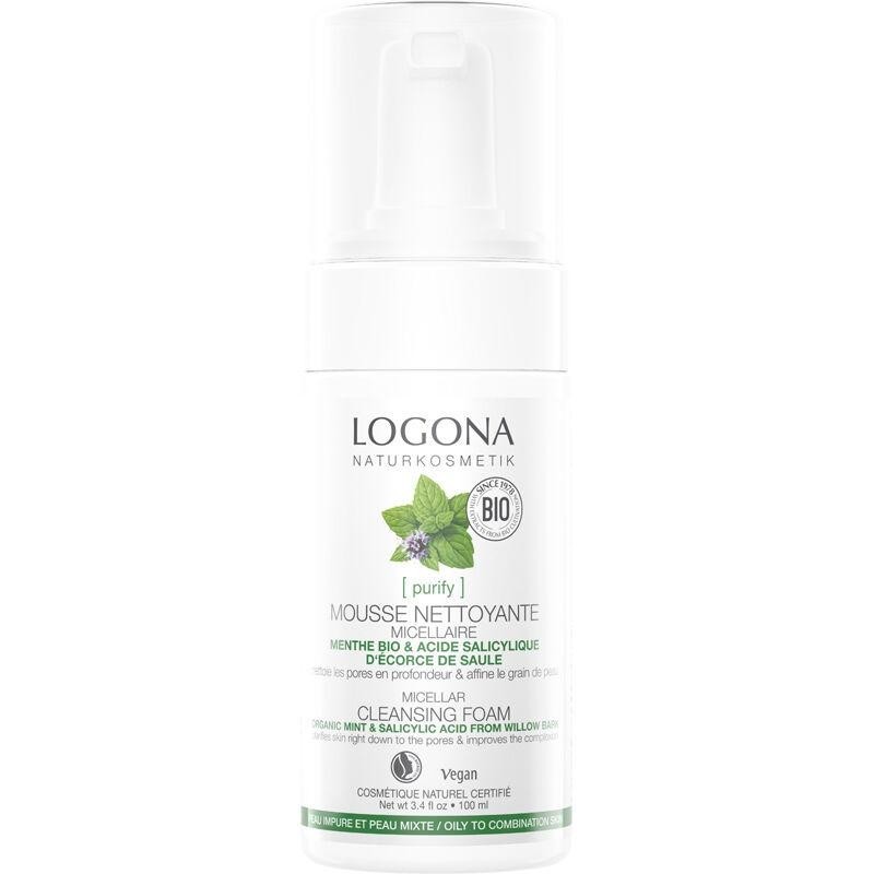 Mousse nettoyante micellaire Menthe and Acide Salicylique bio Logona pour peaux jeunes et à problèmes