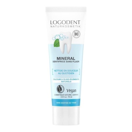 Pâte dentifrice minérale bio sans fluor de Logona pour une santé bucco-dentaire optimale.