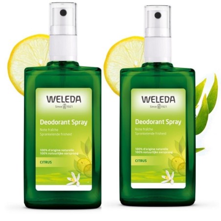Lot de 2 Déodorants Spray bio au citrus Weleda pour une protection naturelle 24h et une senteur fraîche.