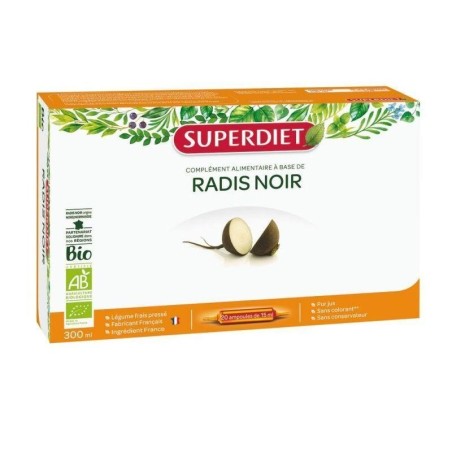 Ampoules de Radis noir bio Super Diet pour détoxifier le foie et soutenir la digestion.