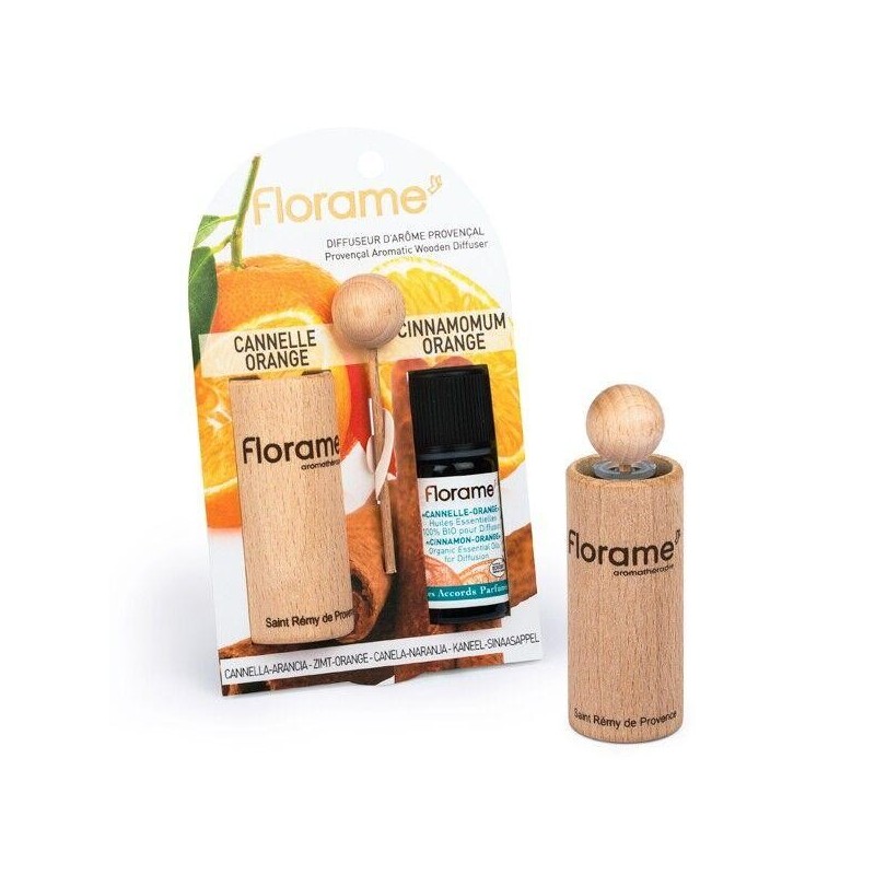Diffuseur d'arôme en bois avec huile essentielle de Cannelle Orange