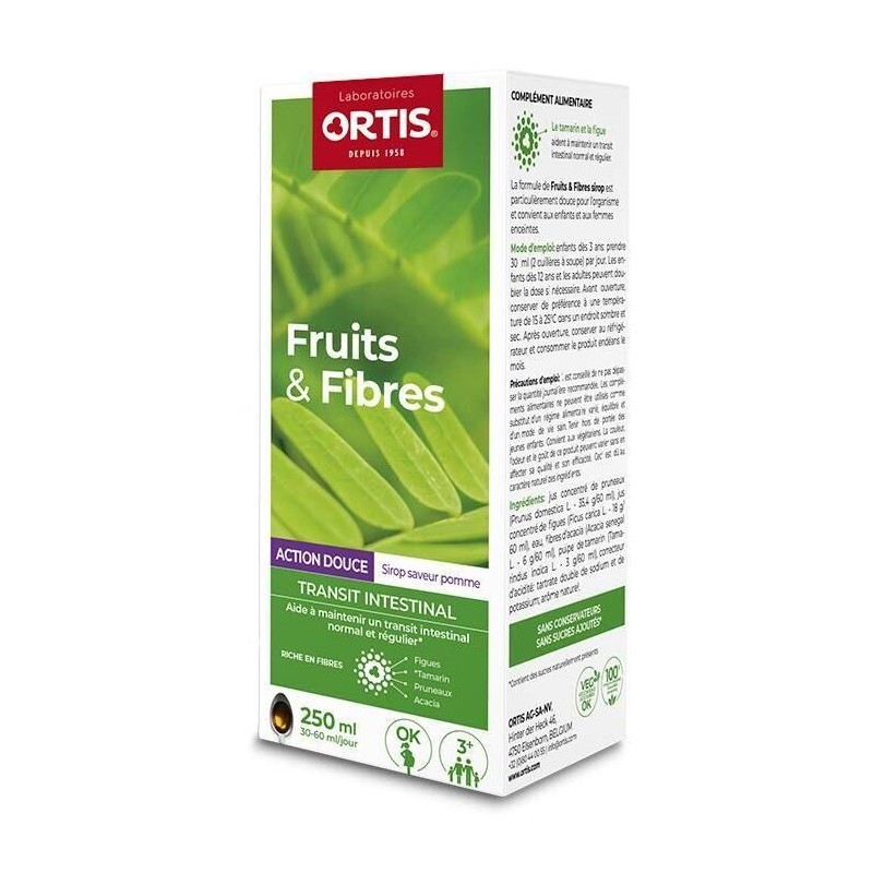 Sirop naturel Ortis Fruits and Fibres pour un transit intestinal régulier
