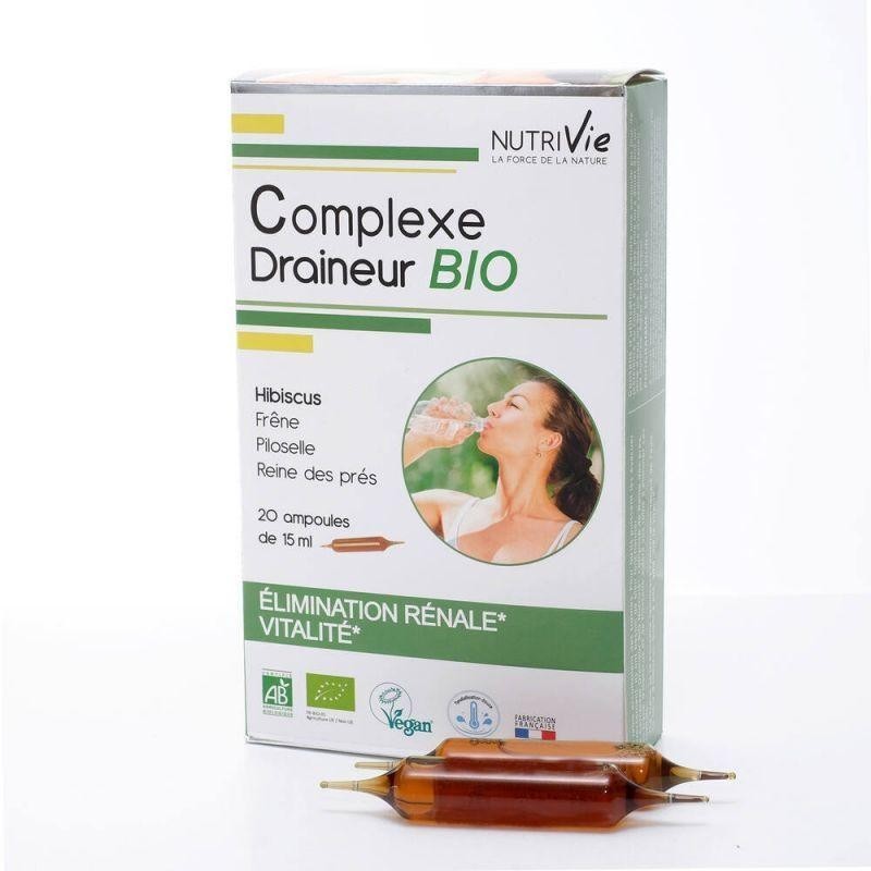 Complexe Draineur bio de Nutrivie pour l'élimination des toxines et le soutien rénal naturel.