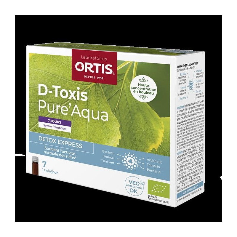 D-Toxis Pure'Aqua Framboise Camomille bio - Complément détox pour soutenir les reins et éliminer l'eau