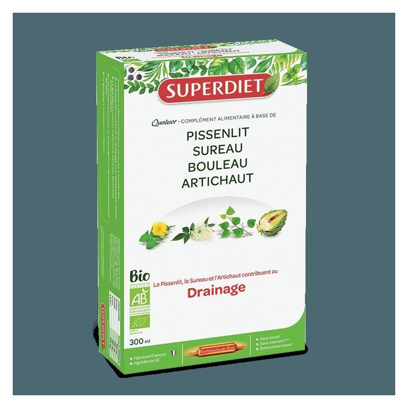 Quatuor Drainage bio Super Diet - Complément pour détoxification et purification de l'organisme