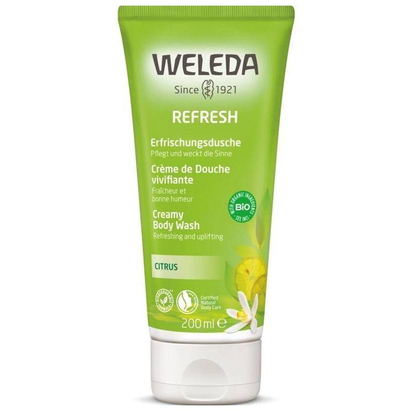 Crème de Douche vivifiante au Citrus bio de Weleda pour hydrater les peaux sèches et sensibles avec un parfum frais.