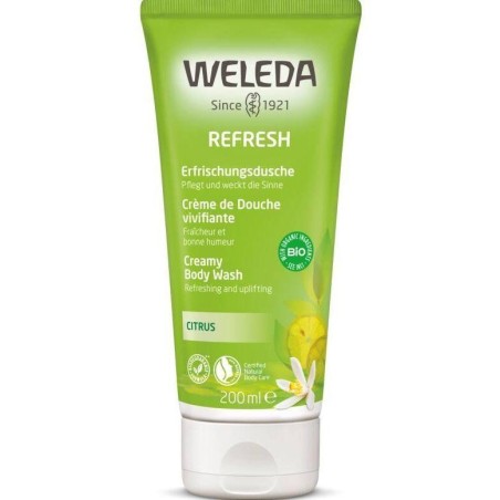 Crème de Douche vivifiante au Citrus bio de Weleda pour hydrater les peaux sèches et sensibles avec un parfum frais.