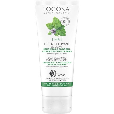 Gel Gommant Visage Bio Menthe Acide Salicylique de Logona pour peaux à problèmes