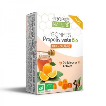 Gommes Propolis verte bio Pamplemousse orange - Pastilles naturelles pour apaiser la gorge et renforcer l'immunité.