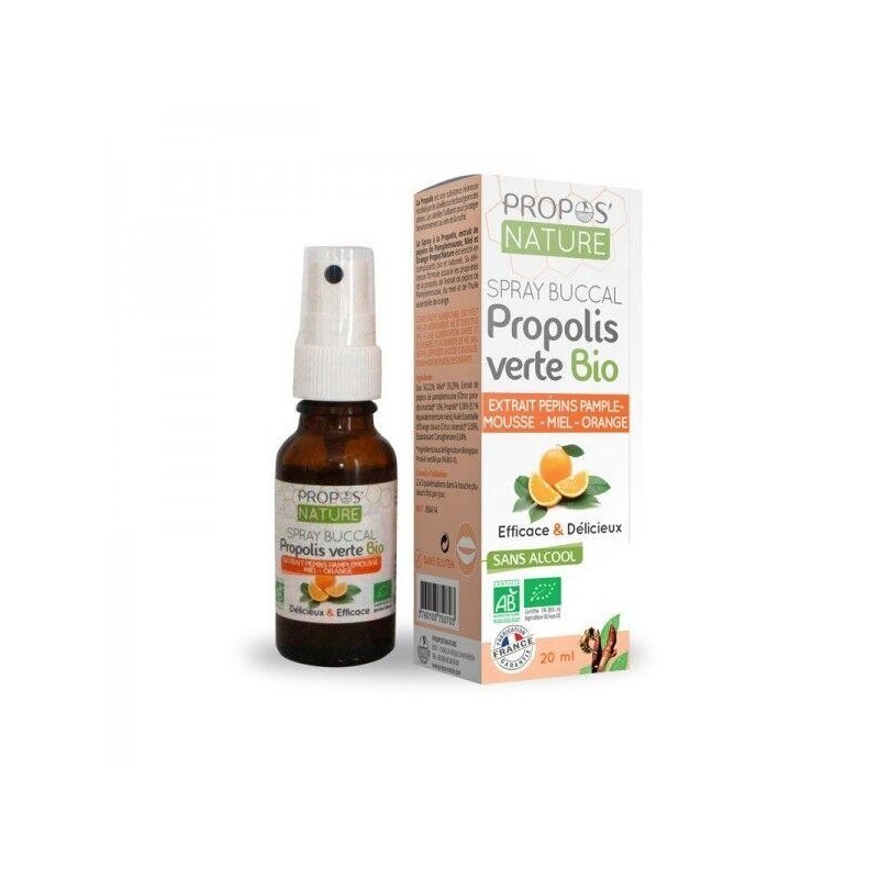 Spray buccal propolis verte bio miel orange sans alcool