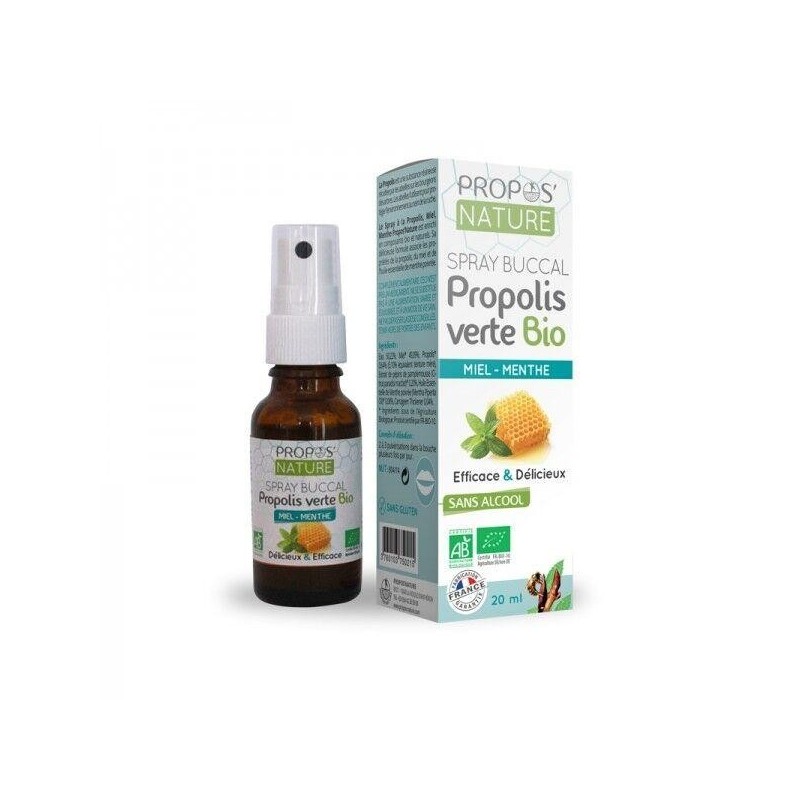 Spray buccal Propolis verte bio miel menthe sans alcool