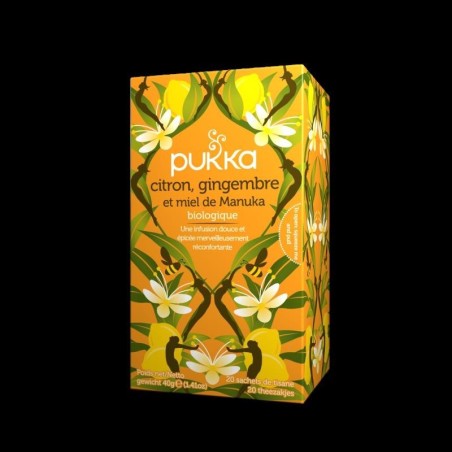 Infusion Ayurvédique bio Citron Gingembre and Miel de Manuka pour bien-être hivernal et détente.