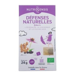 Infusion Défenses naturelles bio Nutrisensis pour renforcer l'immunité et soutenir les voies respiratoires.